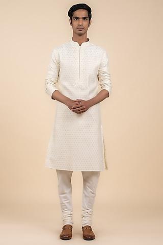 cream jacquard embroidered kurta set