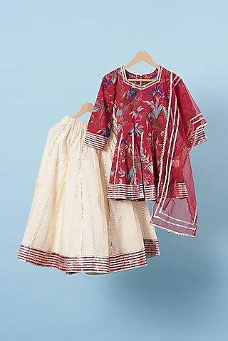 cream khadi cotton lehenga set for girls