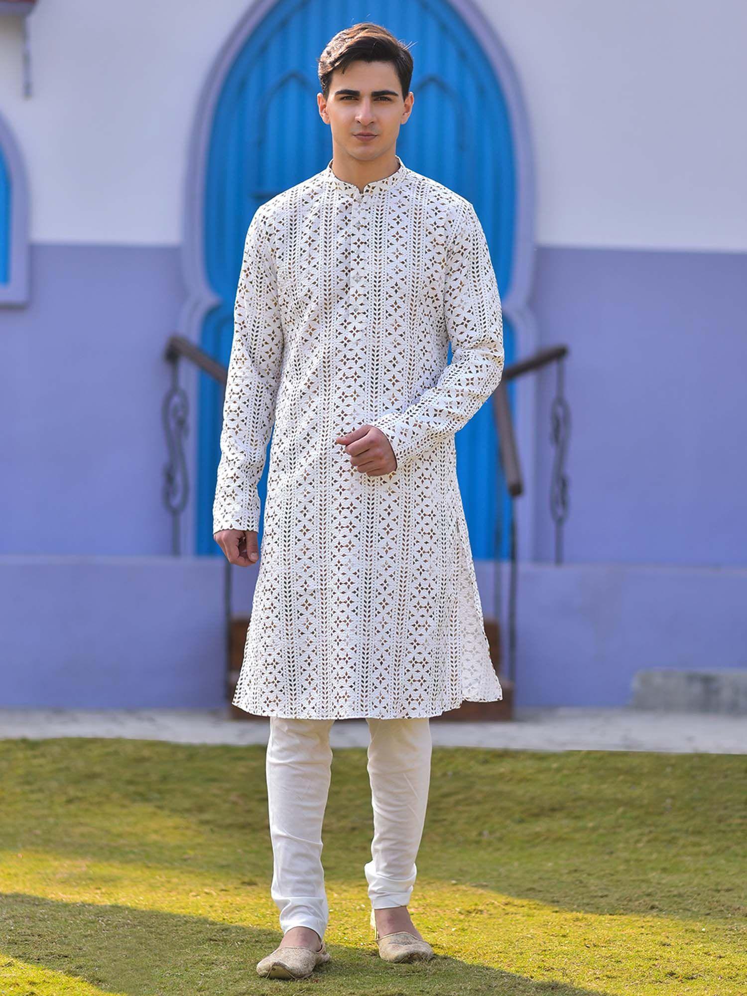 cream kurta with churidar (set of 2)