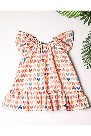 cream linen abstract printed dress for girls