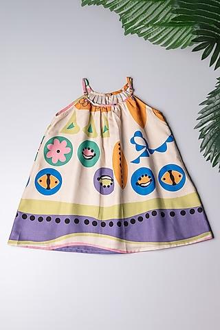 cream linen abstract printed dress for girls
