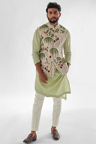 cream modal satin embroidered nehru jacket