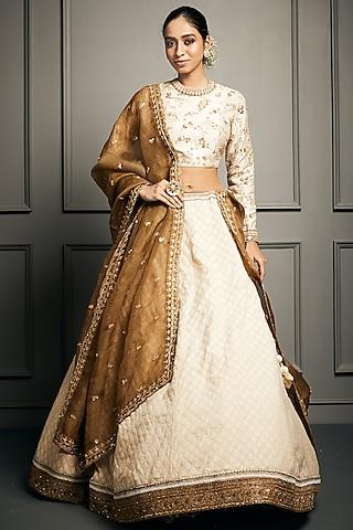 cream moti embroidered lehenga set