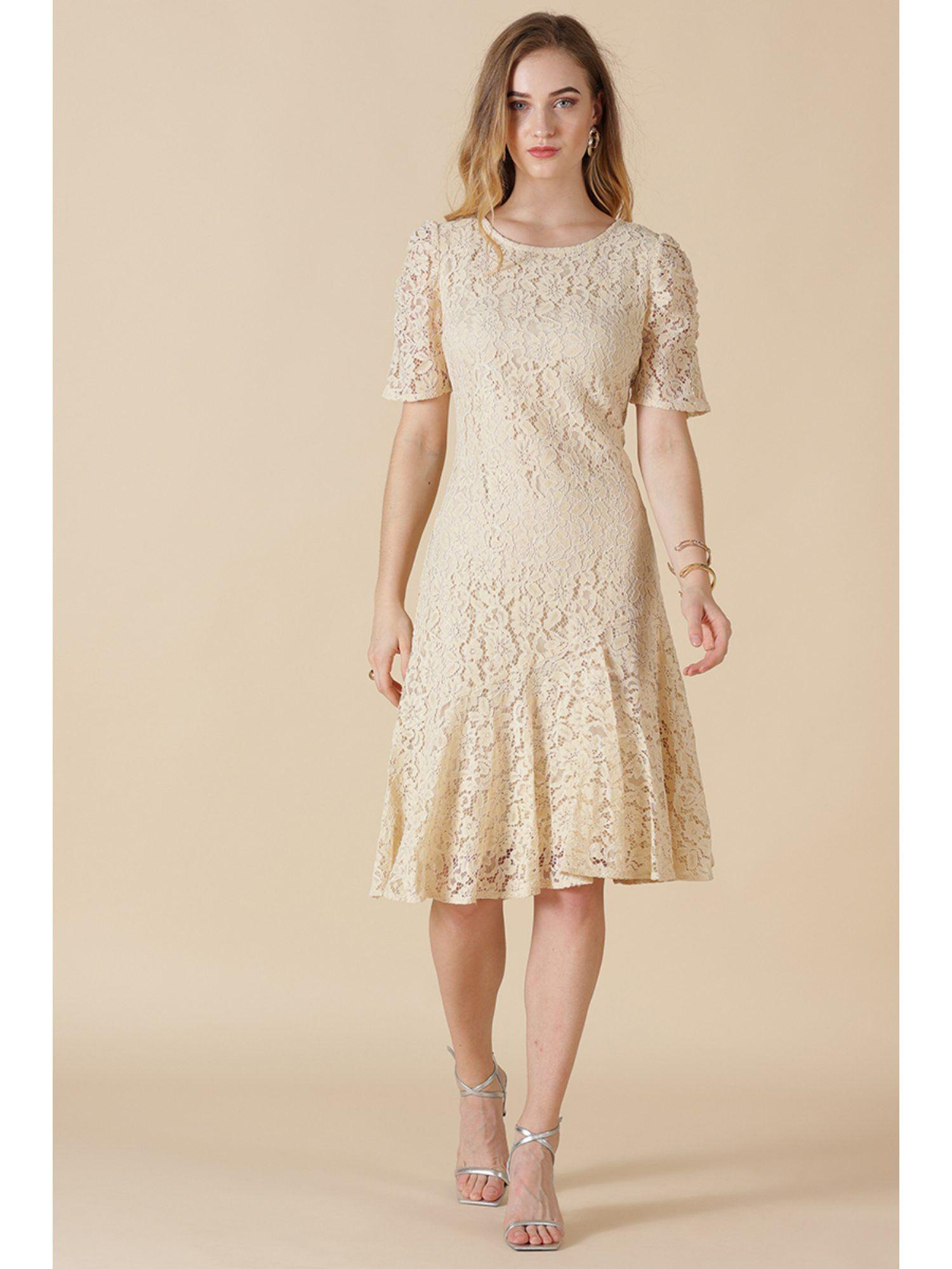 cream net fabric dress