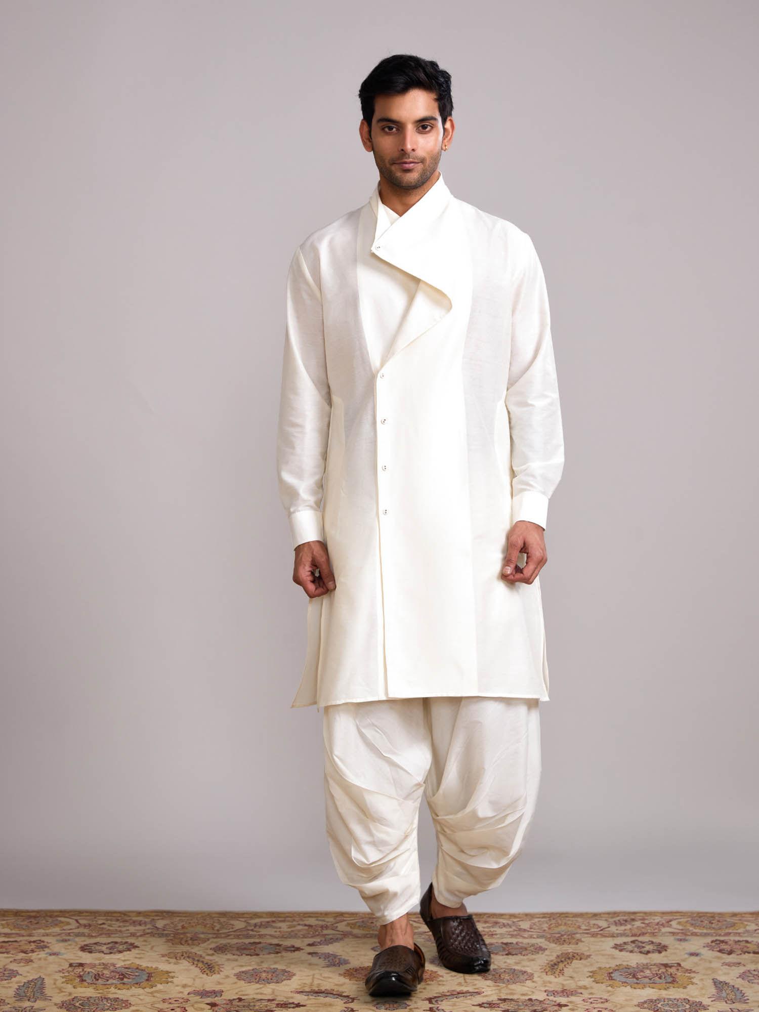 cream overlap draped neck kurta