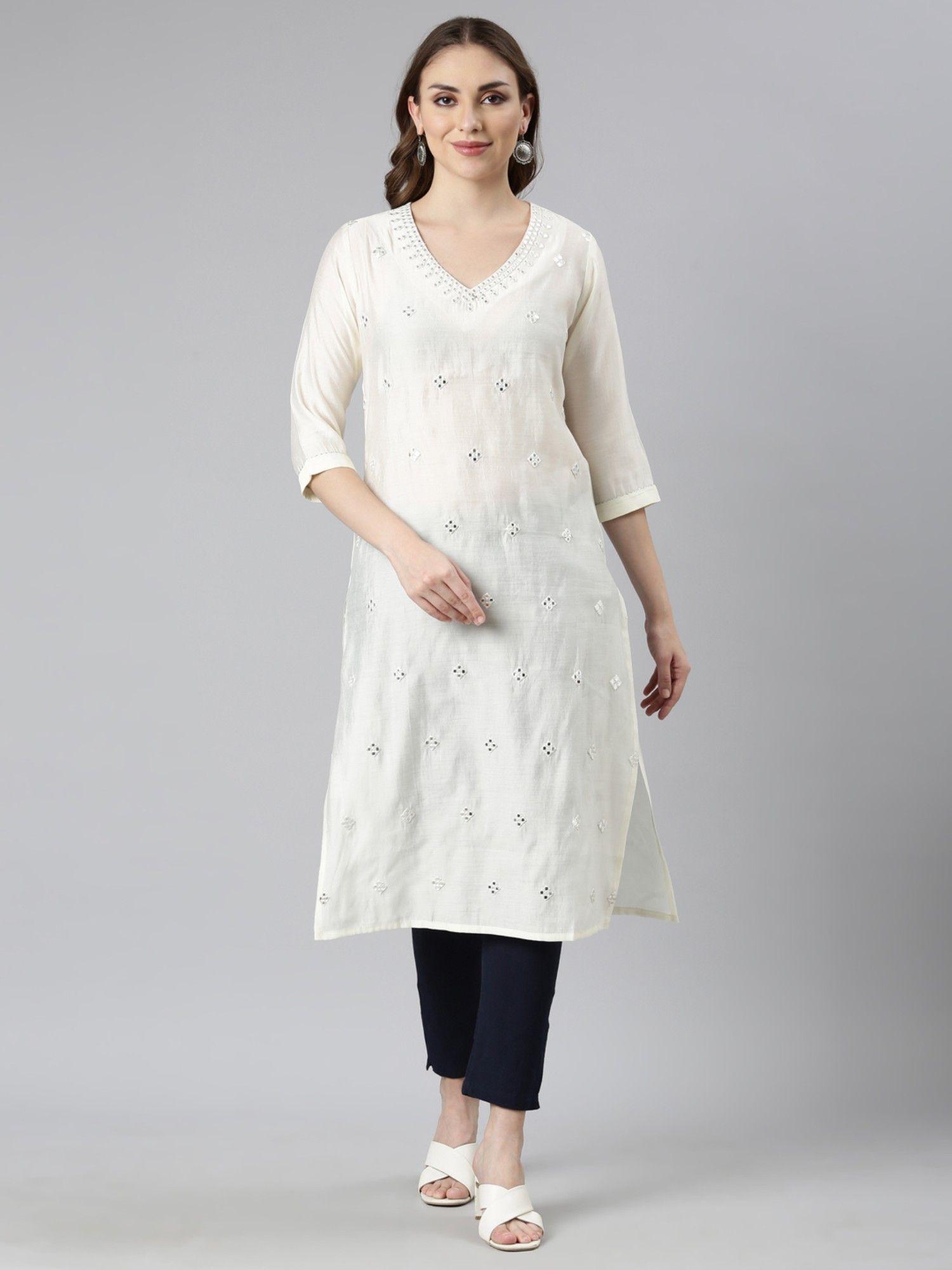 cream panelled straight embroidered kurta