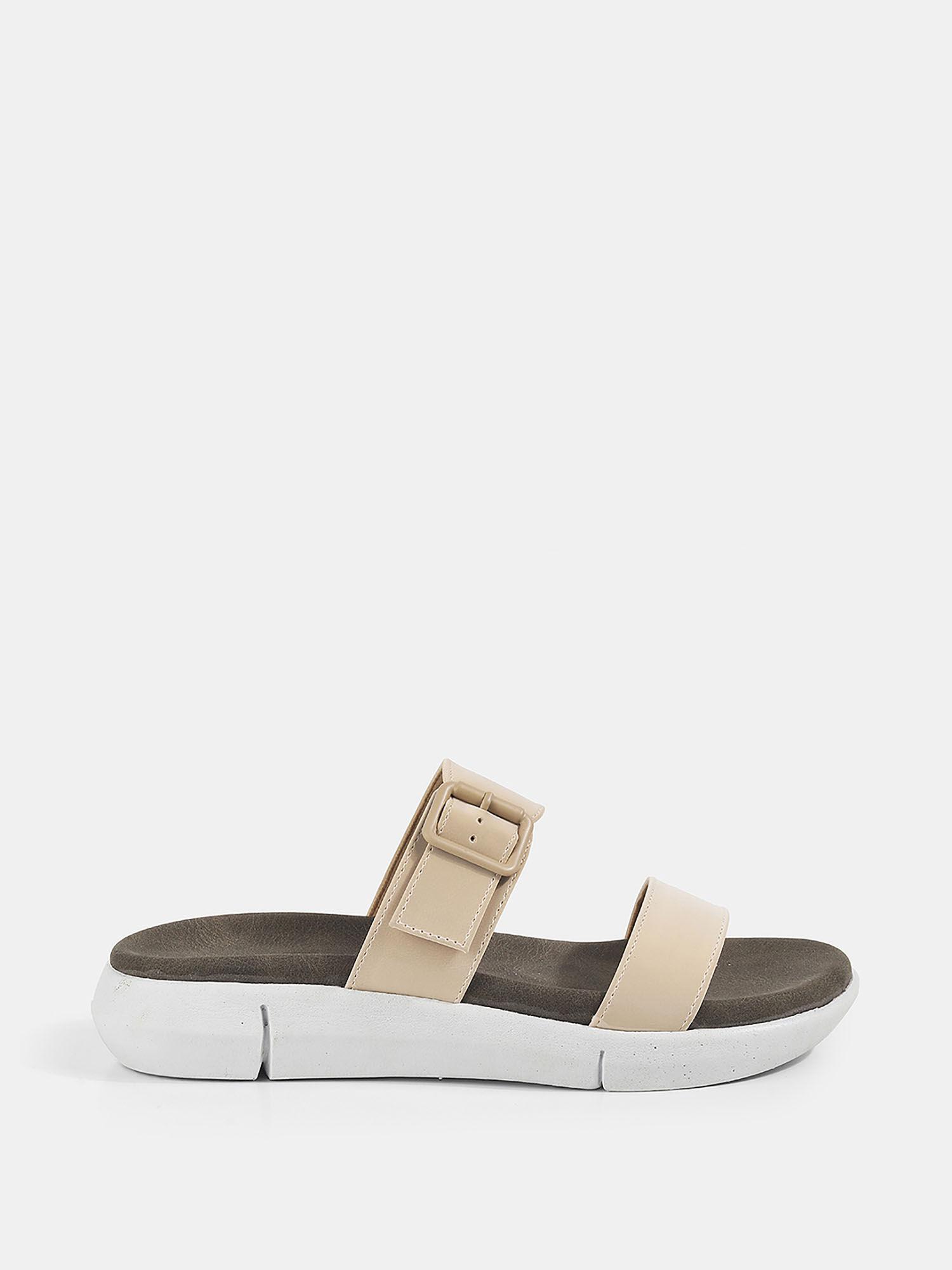 cream platform slide sandals