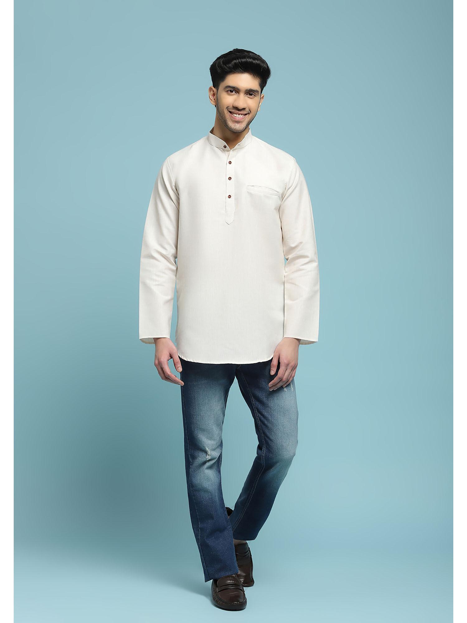 cream poly cotton men's short kurta