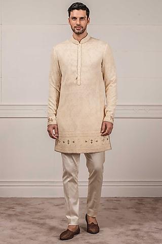 cream printed & embroidered kurta set