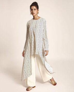 cream printed art crepe tunic