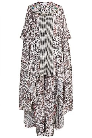 cream printed cape top with pants