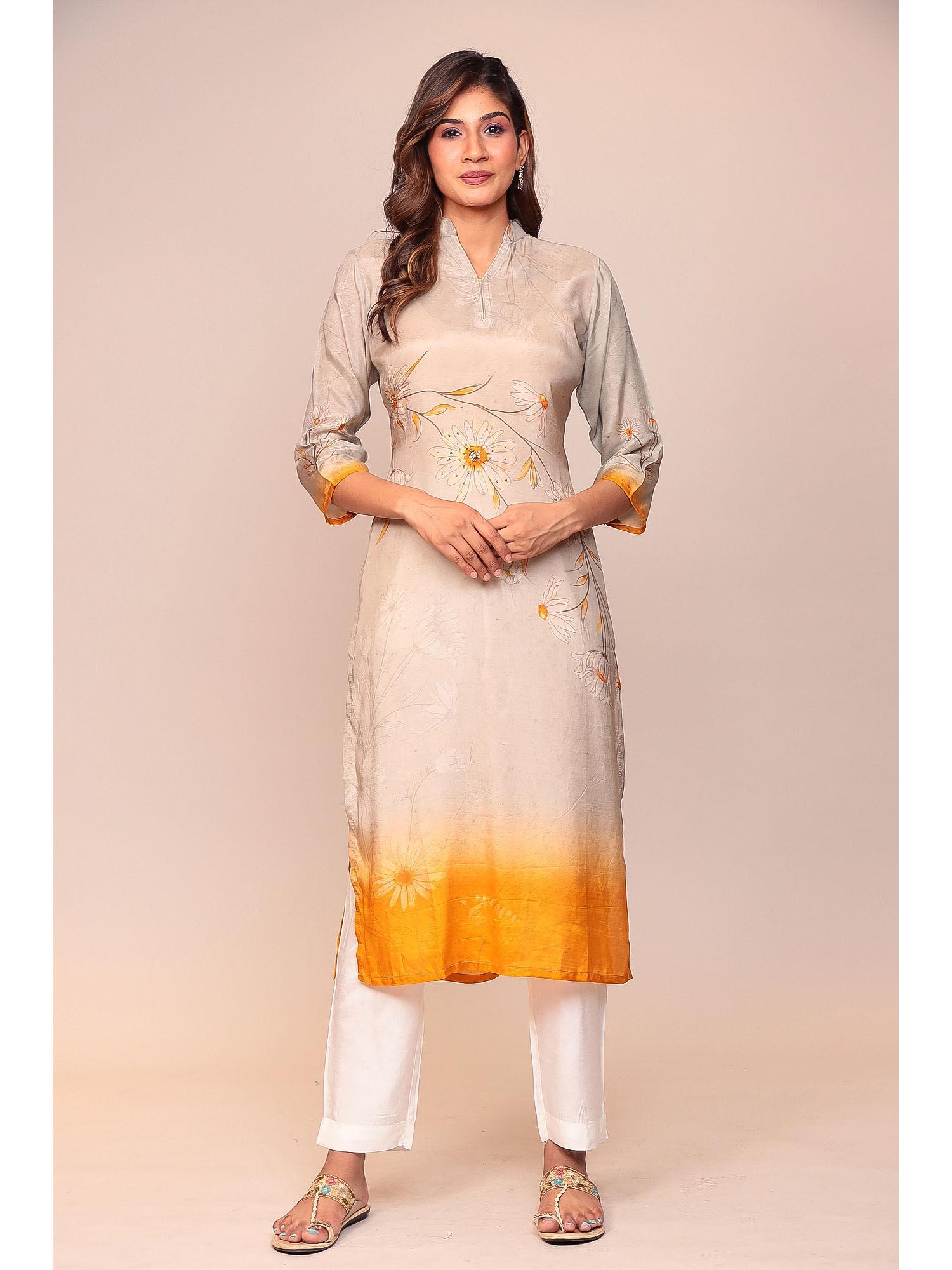 cream printed kurta