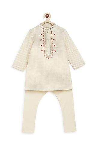 cream pure cotton embroidered kurta set for boys