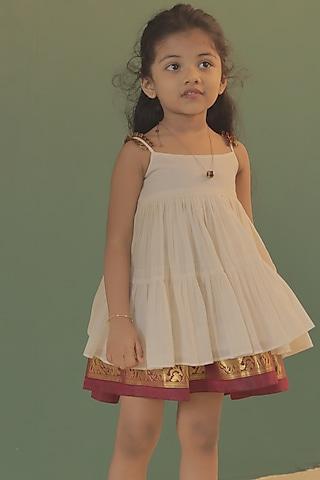 cream pure handloom dress for girls