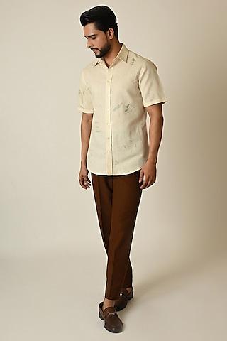 cream pure linen thread embroidered shirt