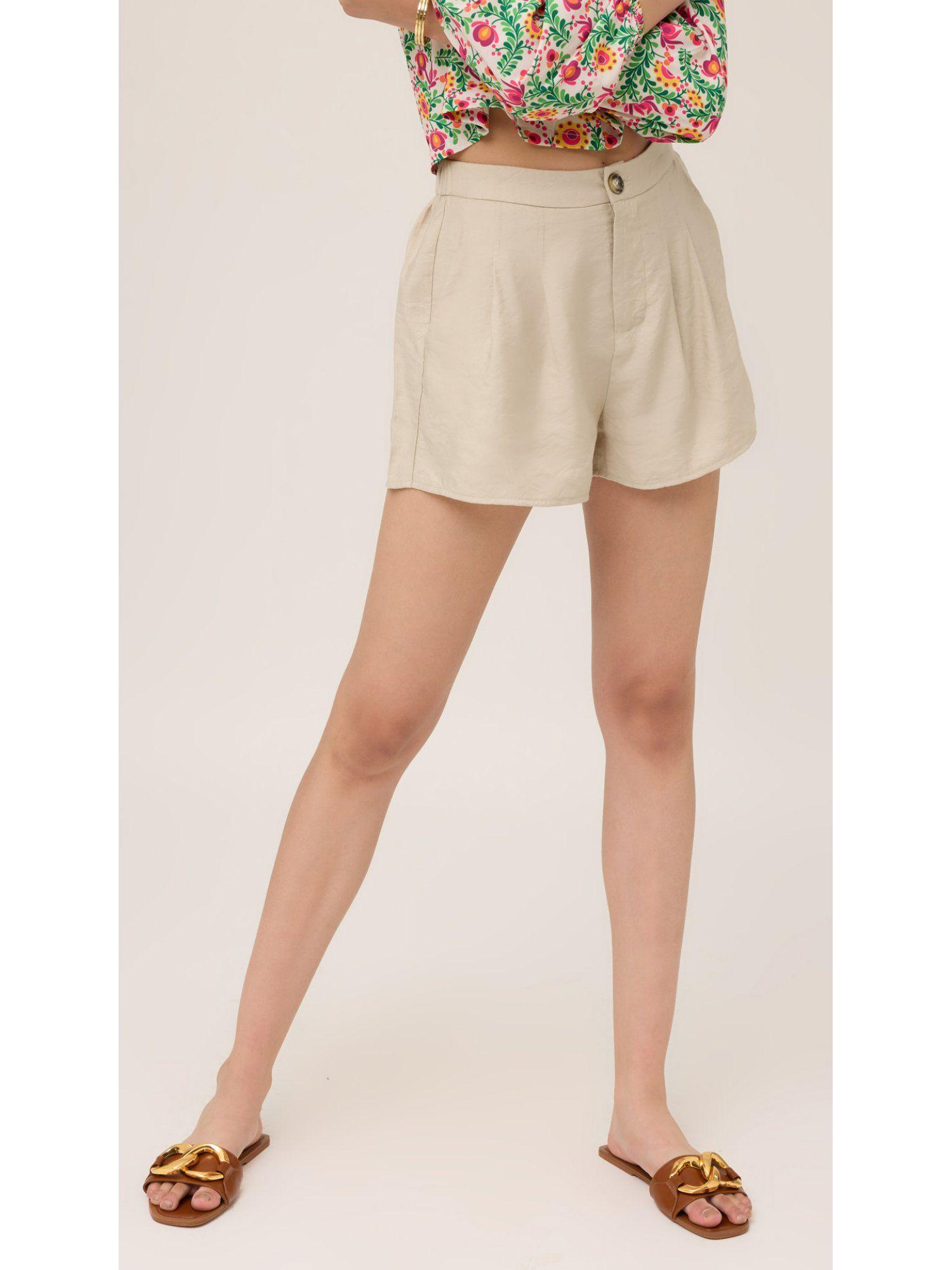 cream rayon blend pleated short