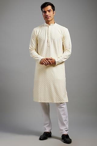 cream rayon embroidered kurta set