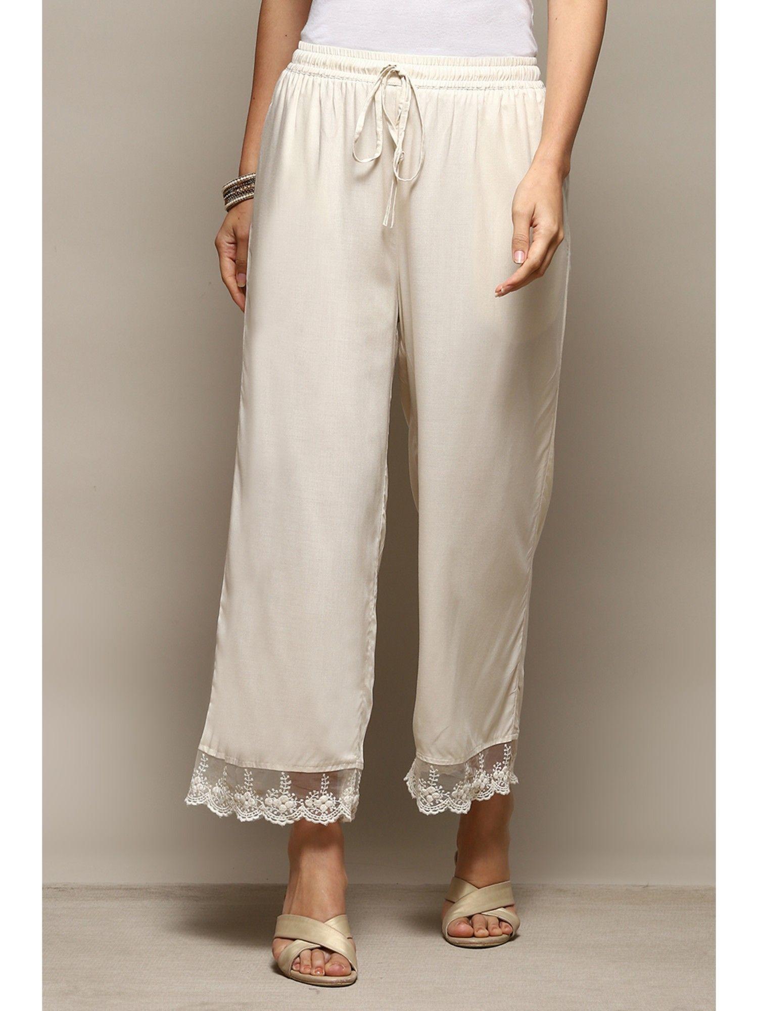 cream rayon solid ankle palazzo