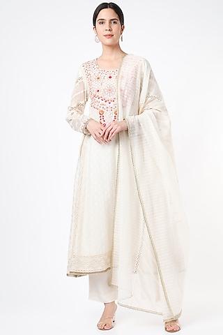 cream resham embroidered anarkali set