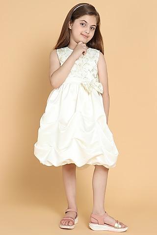 cream satin a-line dress for girls