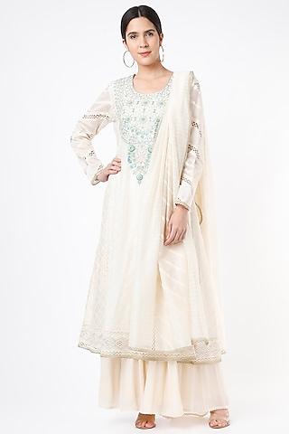 cream sequins embroidered anarkali set