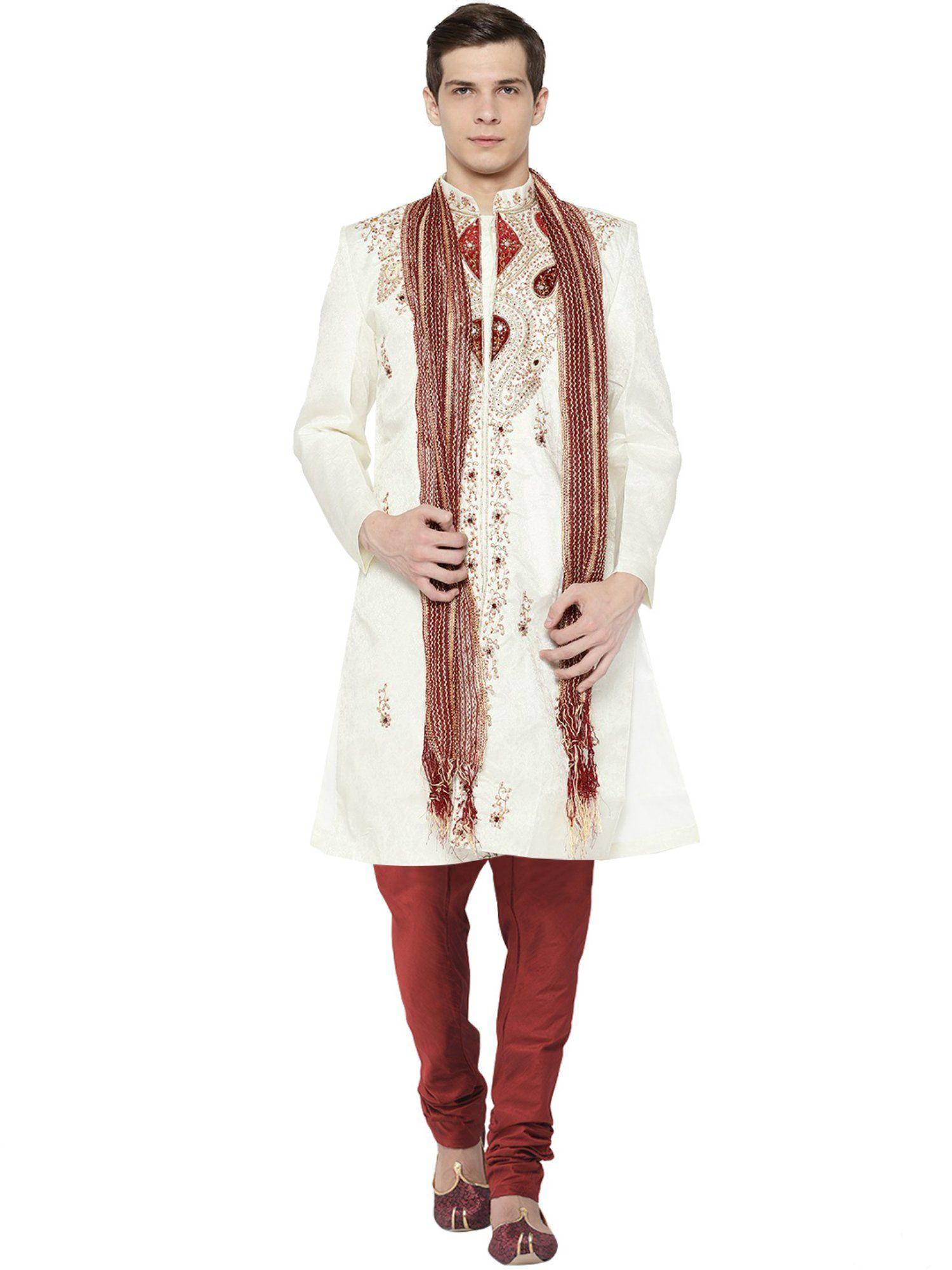 cream sherwani for men (set of 3)