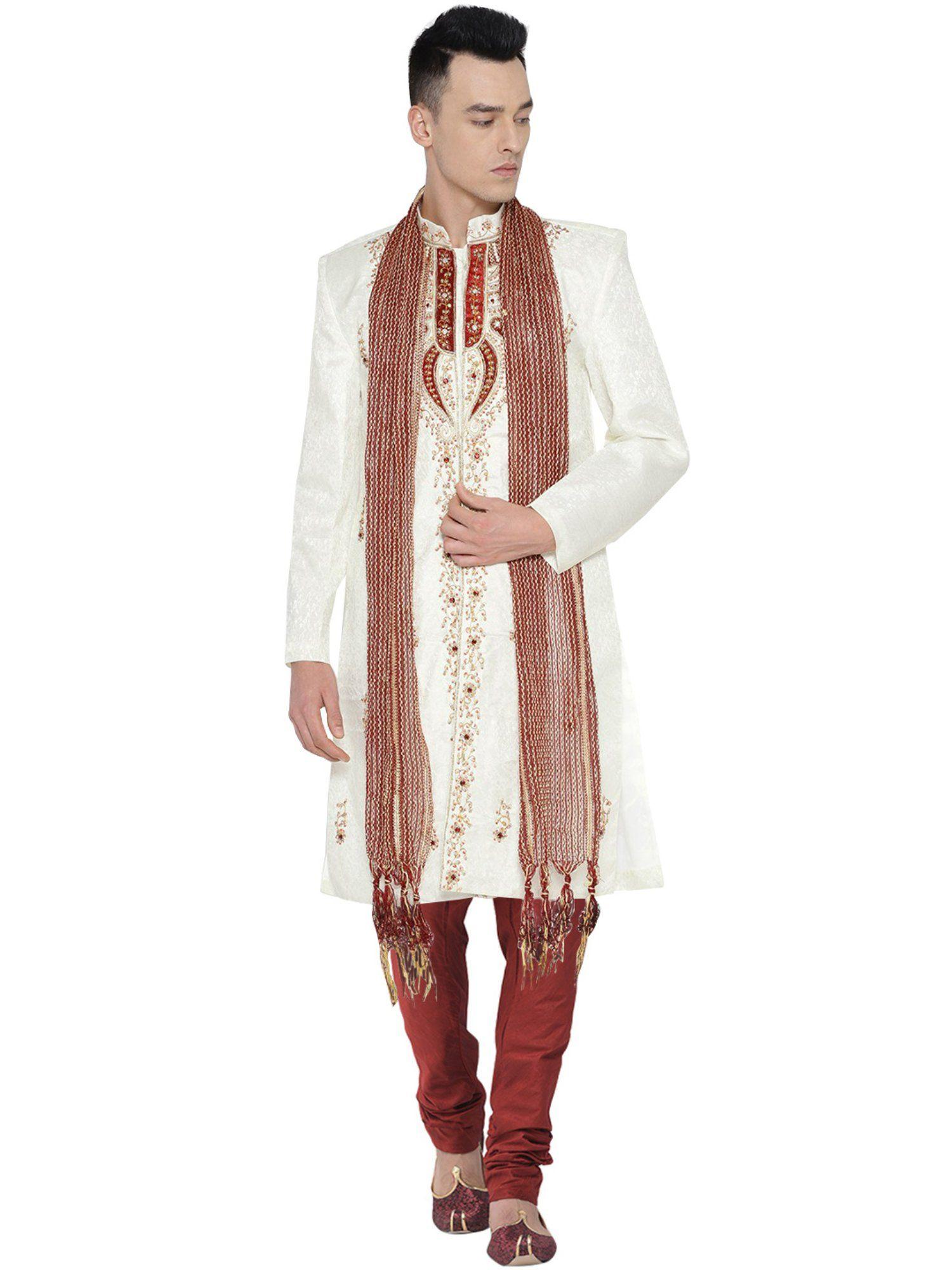 cream sherwani for men (set of 3)