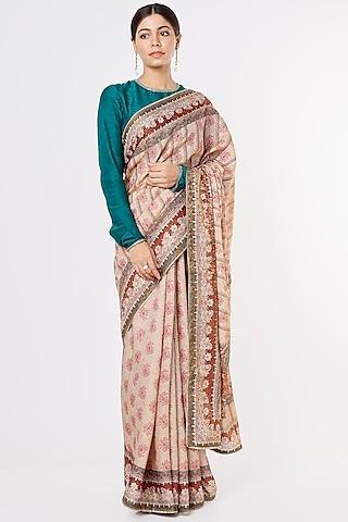 cream silk digital printed saree