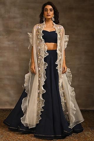 cream silk organza embroidered cape set