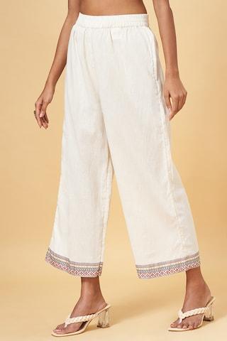 cream solid ankle-length  casual women regular fit  palazzo