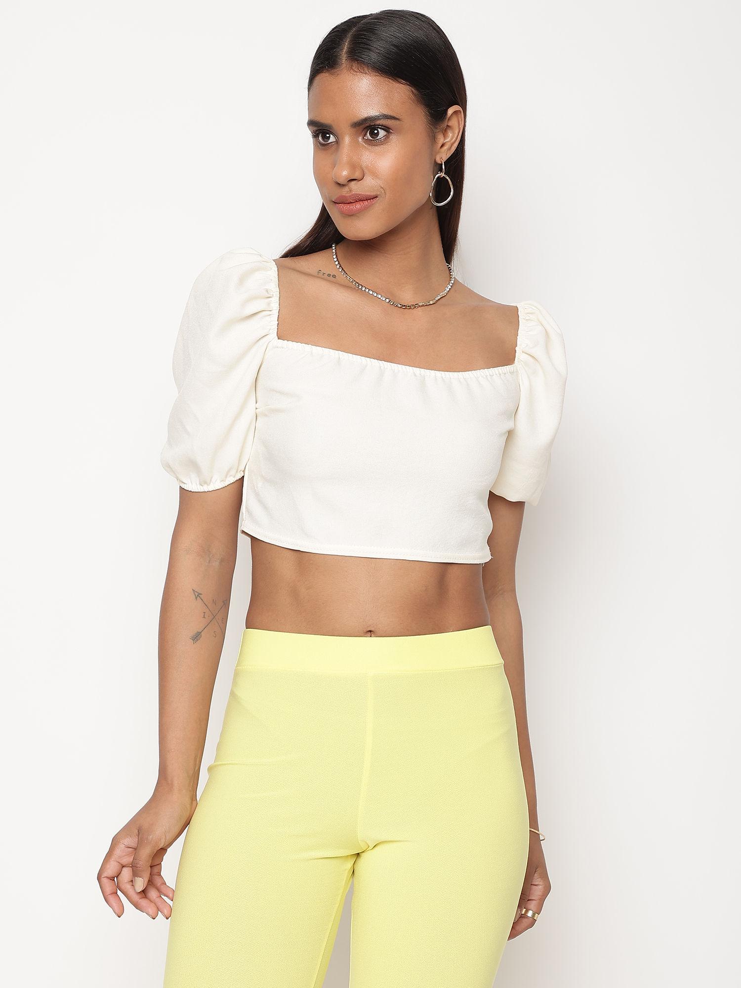 cream solid crop top