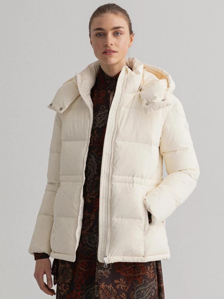 cream solid hooded overcoat