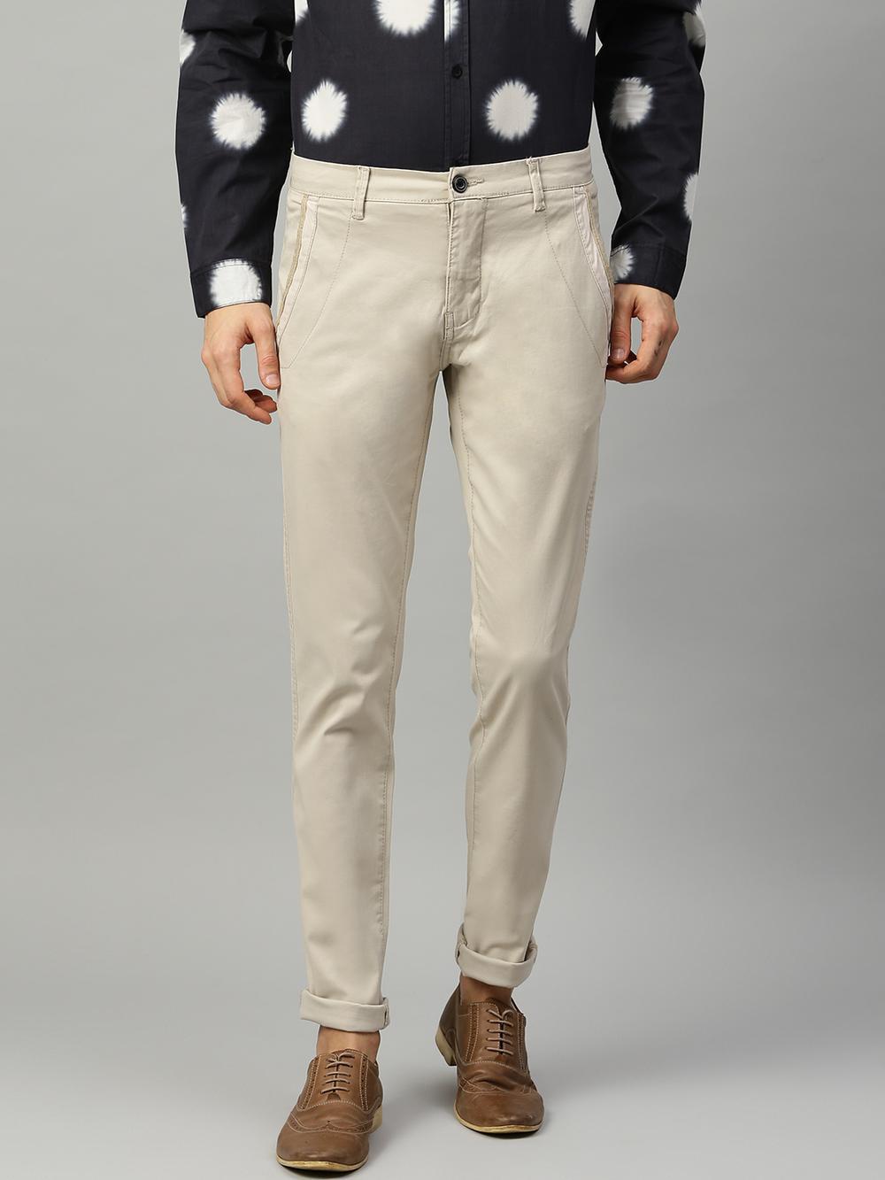 cream solid slim fit trouser