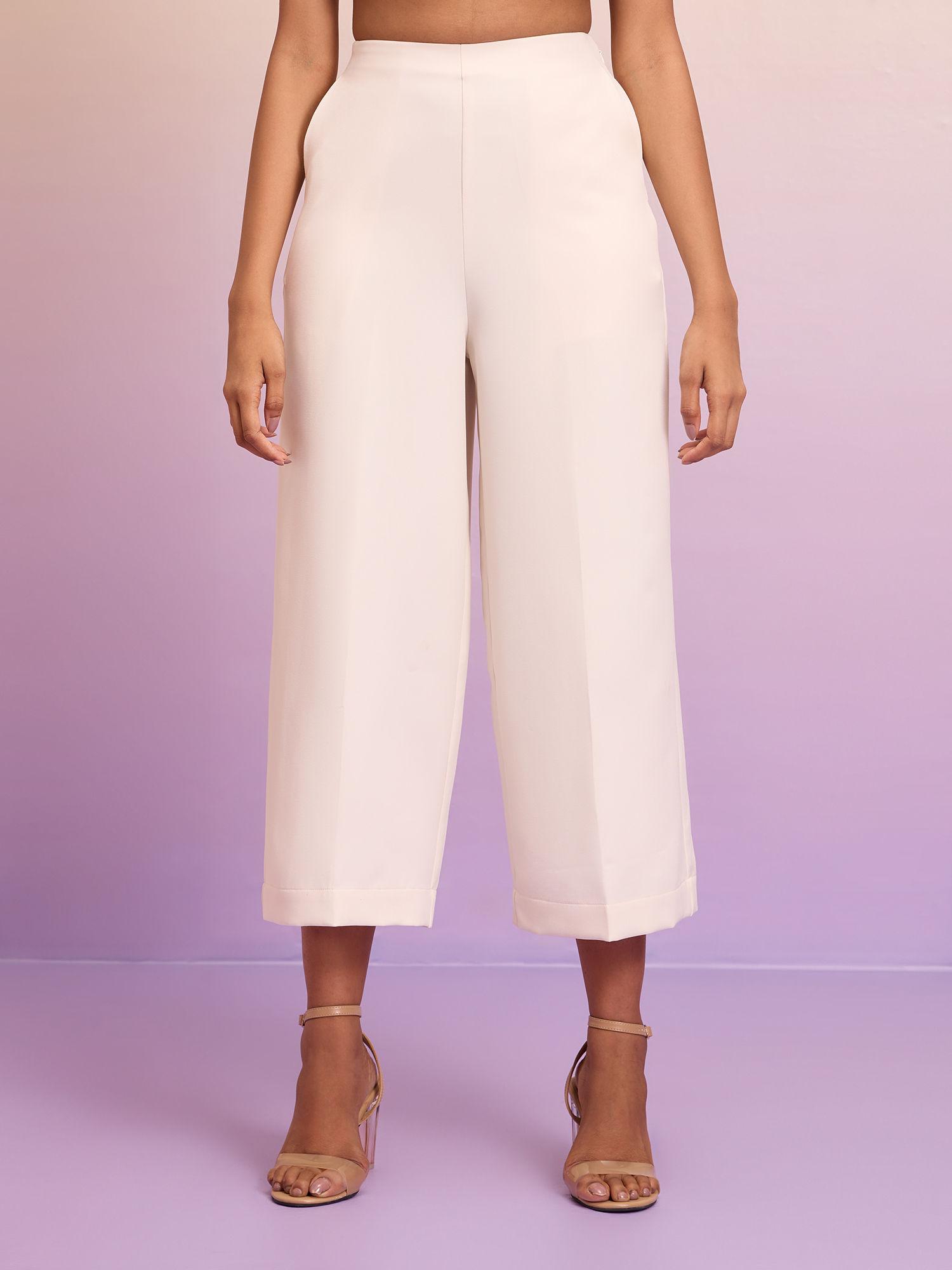 cream solid straight fit workwear pant