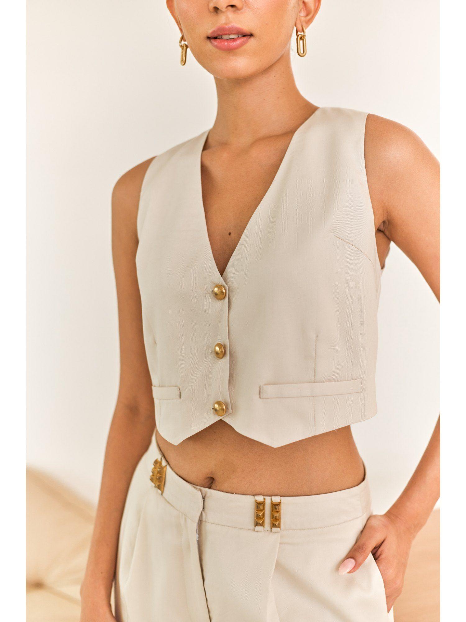 cream vest with golden buttons