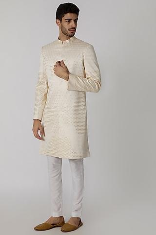 cream viscose embroidered sherwani