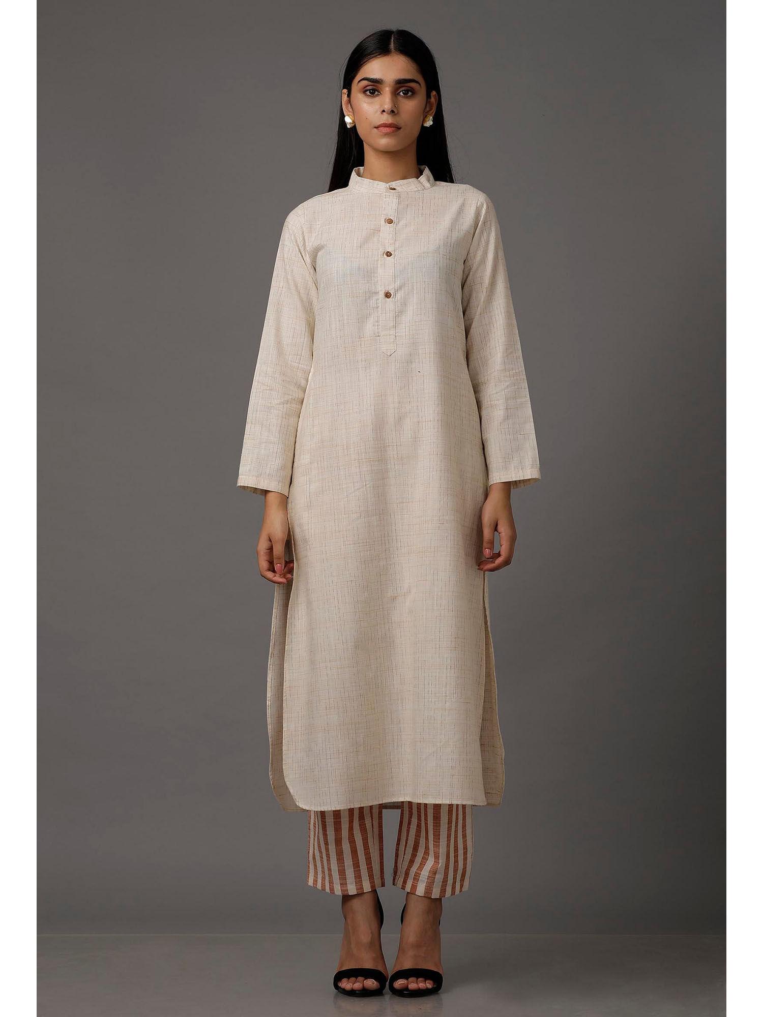 cream white pure woven cotton kurta