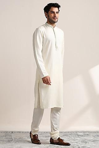 cream white viscose & jacquard embroidered kurta set