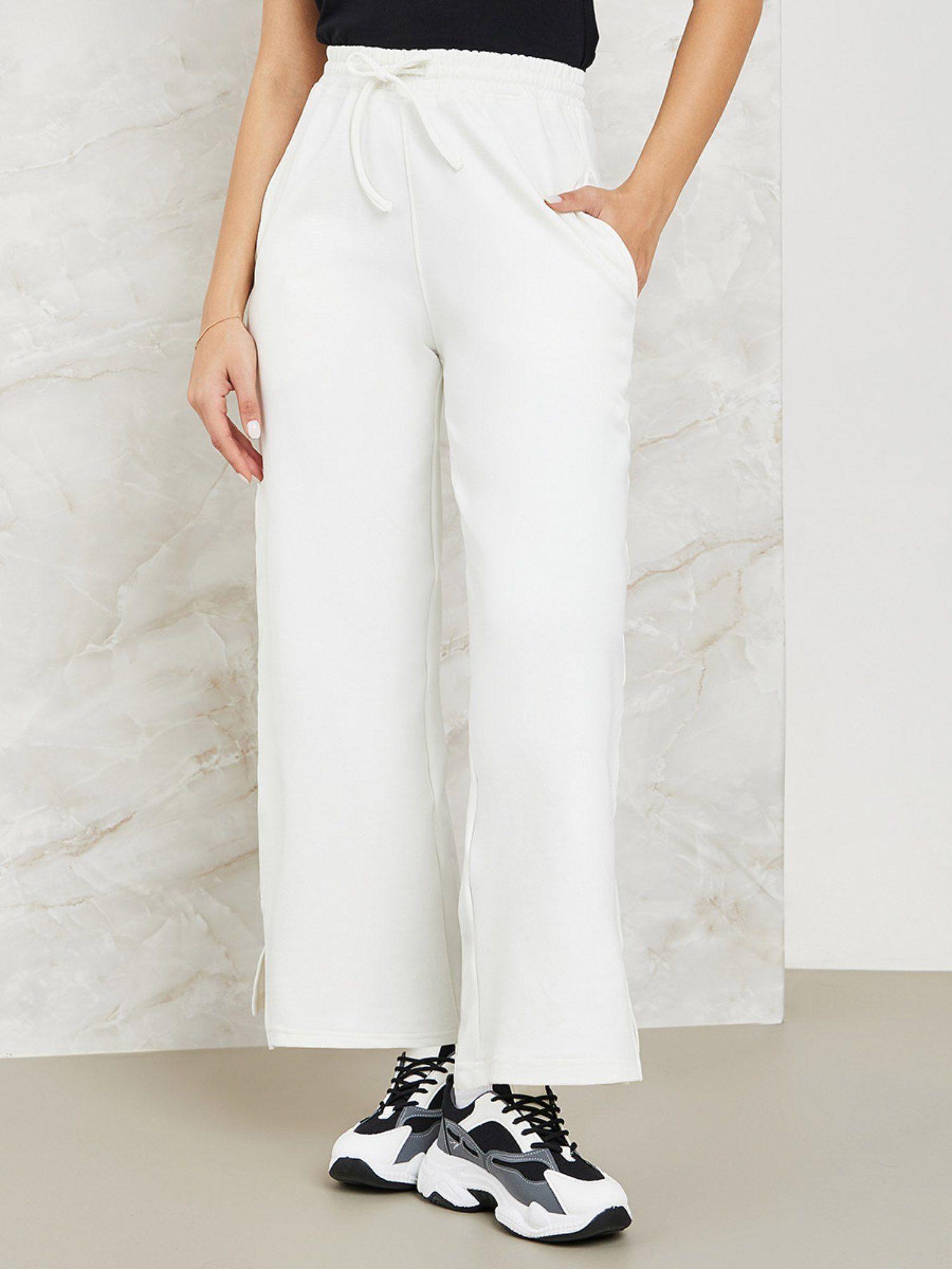 cream wide leg pant with side slit