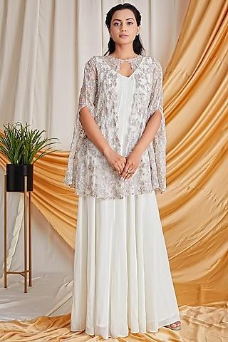 cream zardosi embroidered cape set