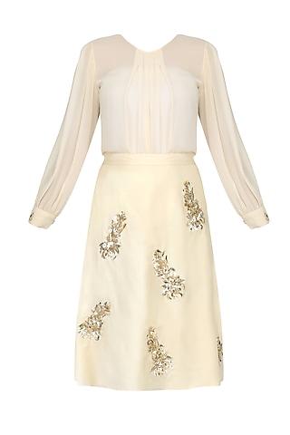 cream zardozi and stone embroidered motifs skirt and top set