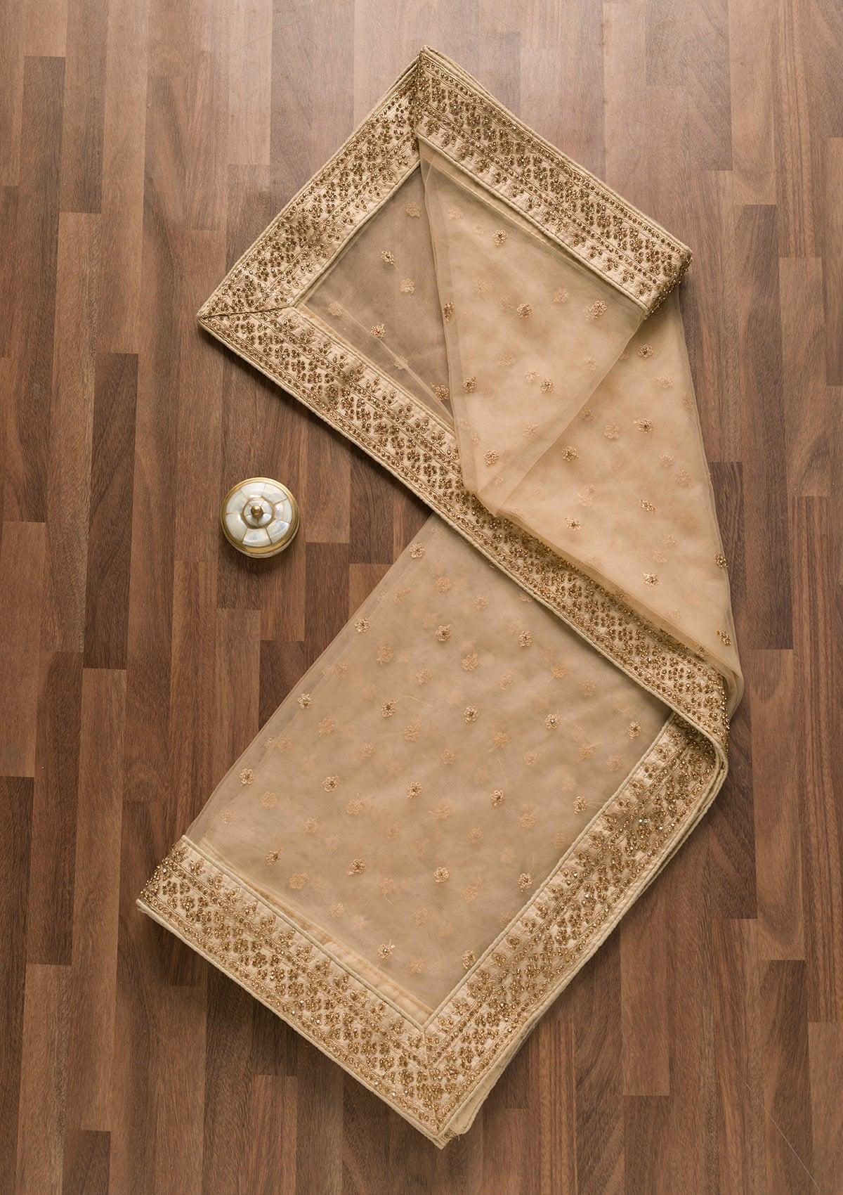 cream zariwork net dupatta