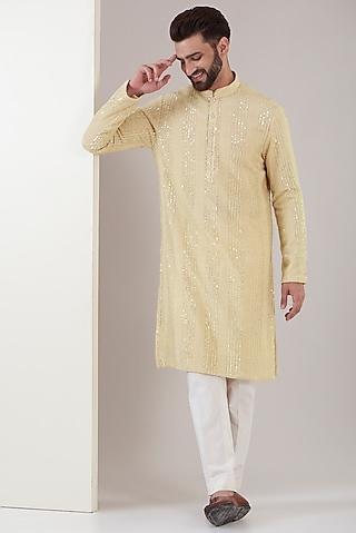 creamish-beige georgette embroidered chikankari kurta set