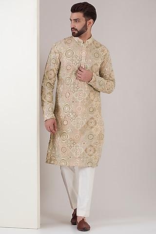 creamish-beige georgette embroidered chikankari kurta set