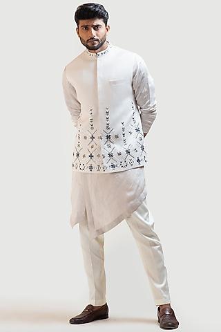 creamy grey phulkari nehru jacket