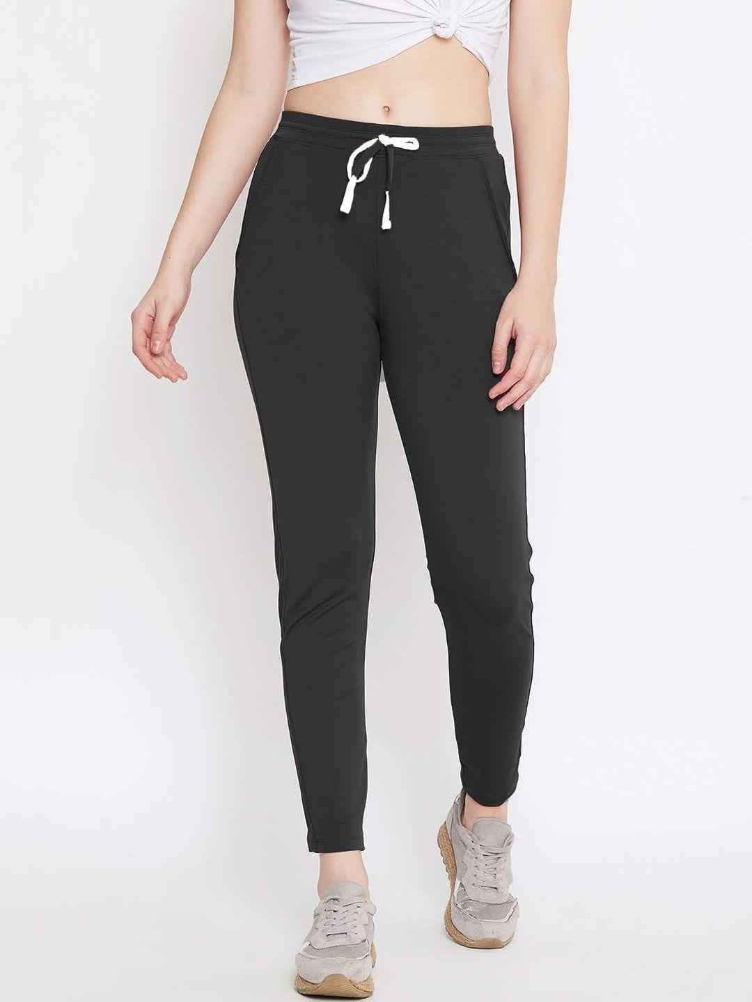 crease & clips women black solid slim fit track pants