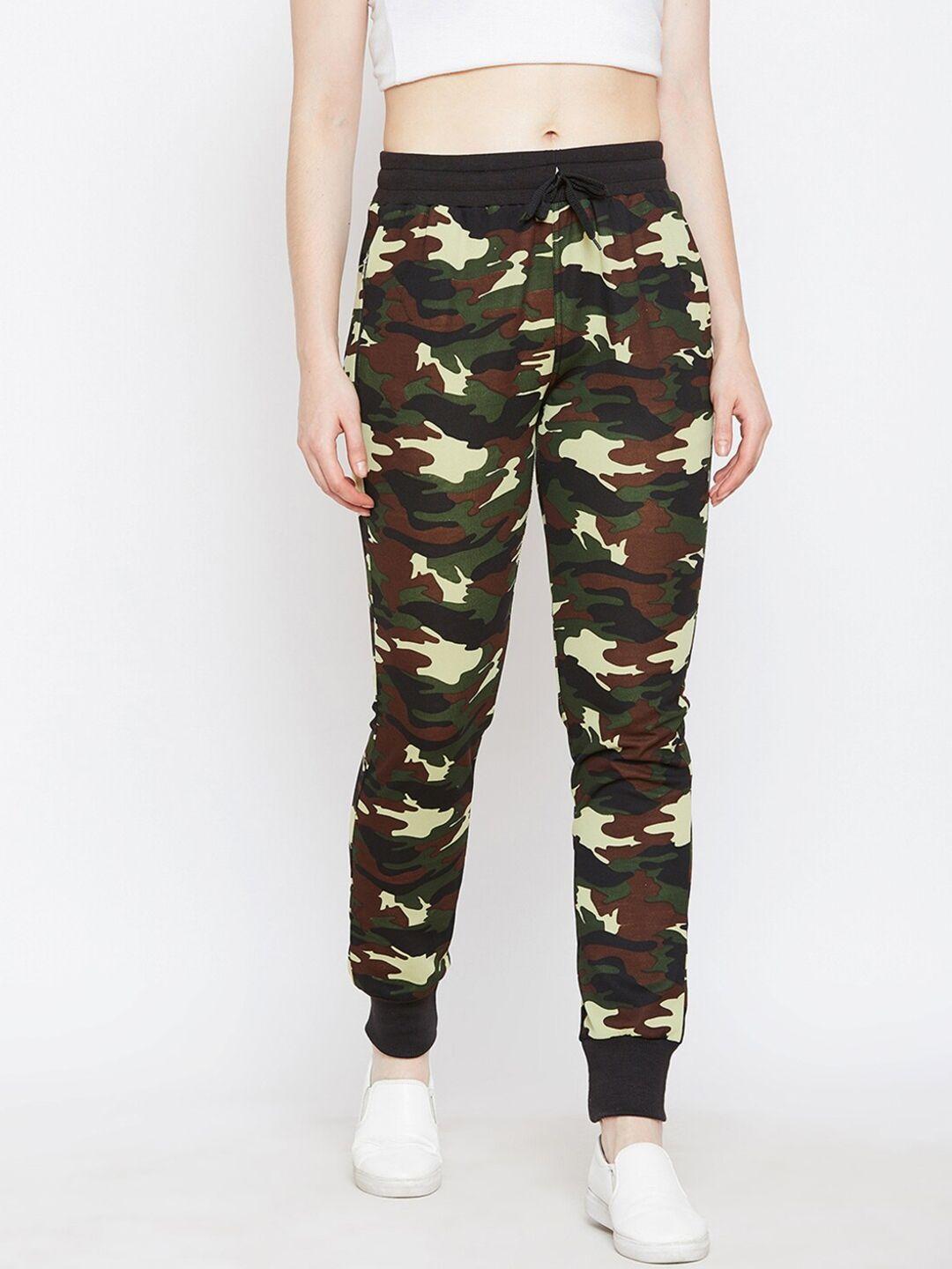 crease & clips women green & black camouflage print joggers