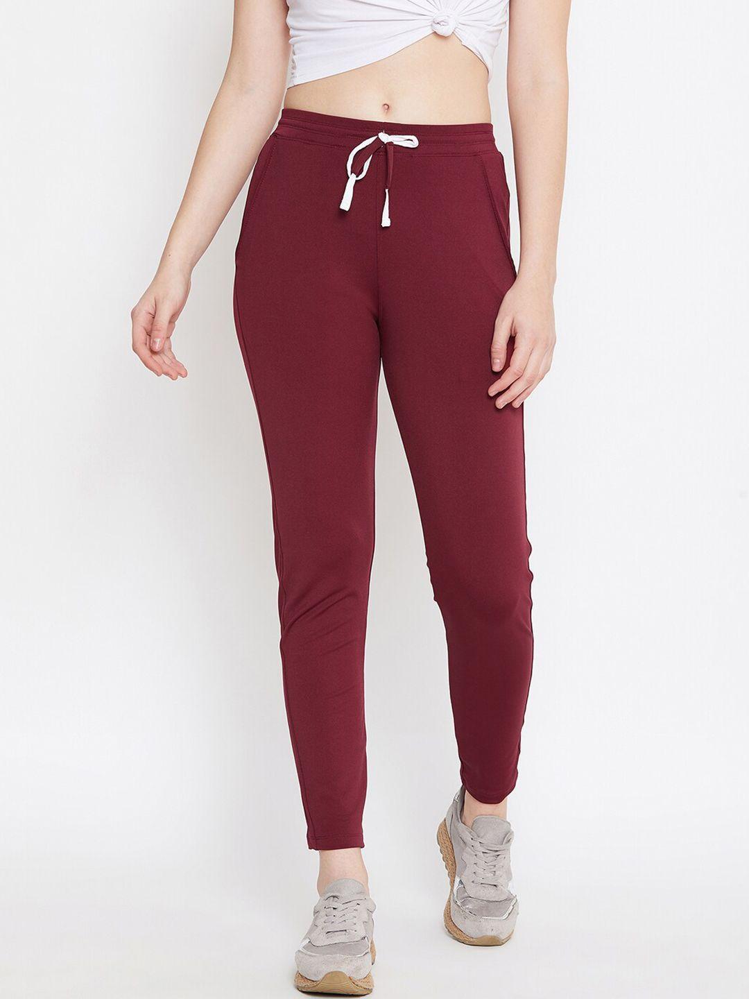crease & clips women maroon solid track pants