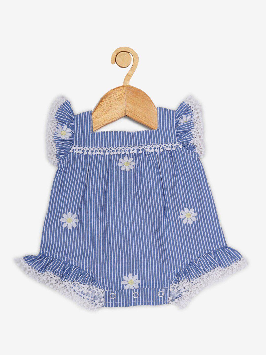 creative kids girls blue & white cotton striped romper