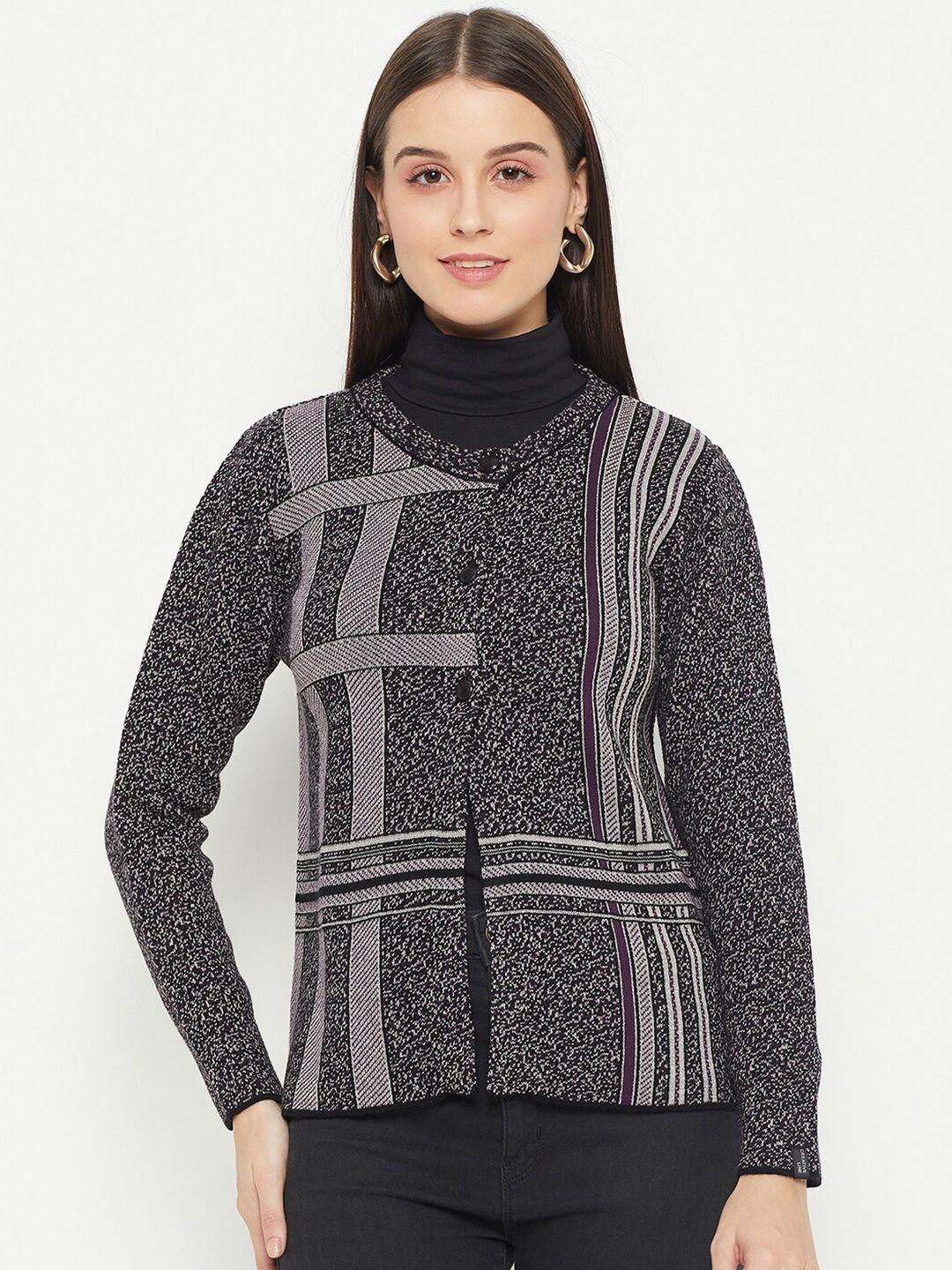 creative line geometric printed woolen cardigan sweater